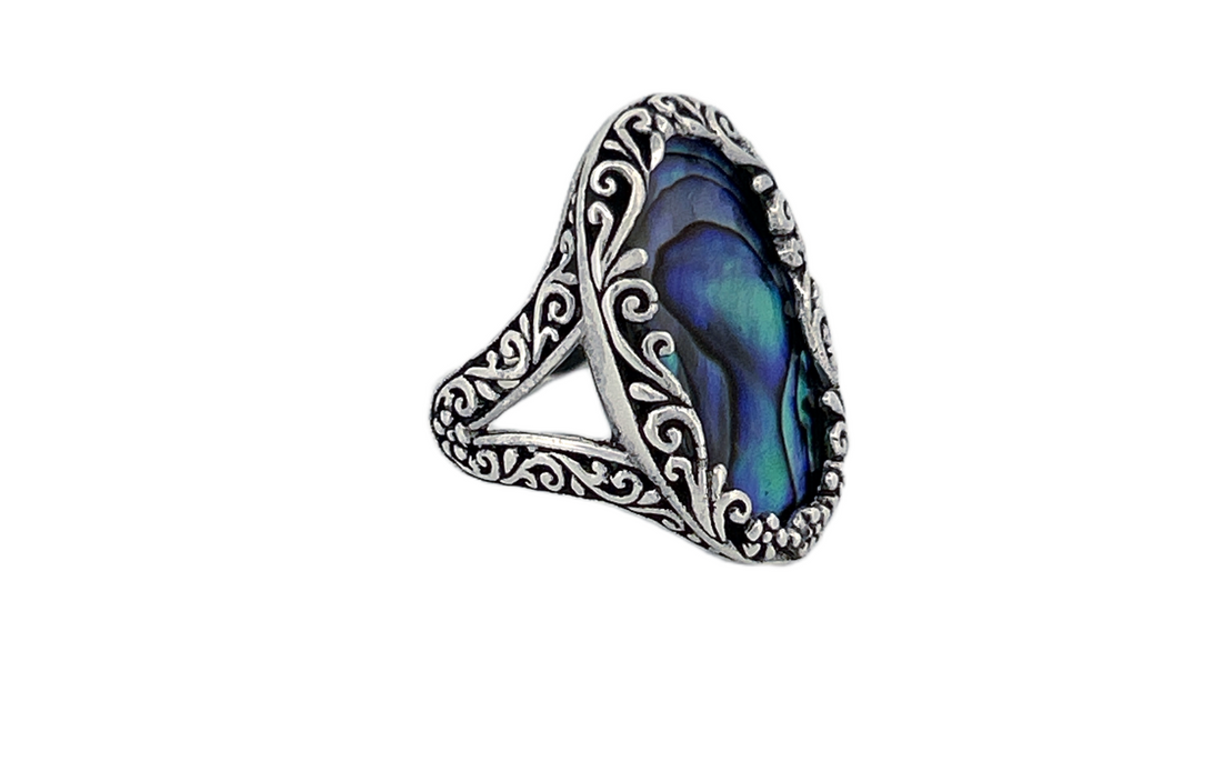 Natural Abalone Shell Handmade Sterling Silver Ring- R85