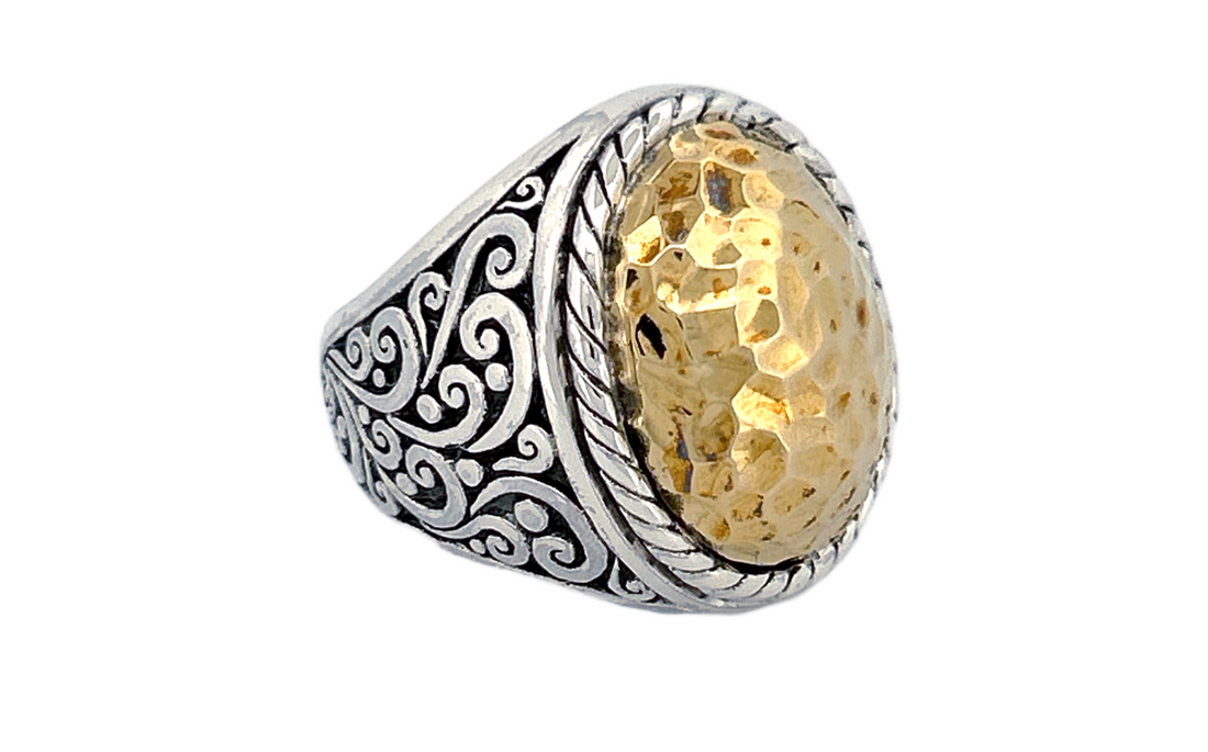 Sterling Silver & Hammered Brass Statement Ring