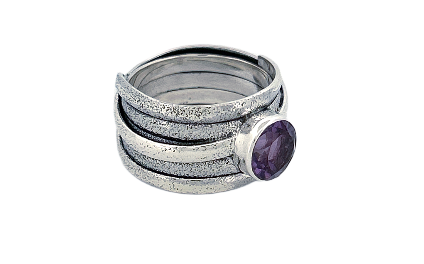 Sterling Silver Amethyst Ring – Textured Wrap Design