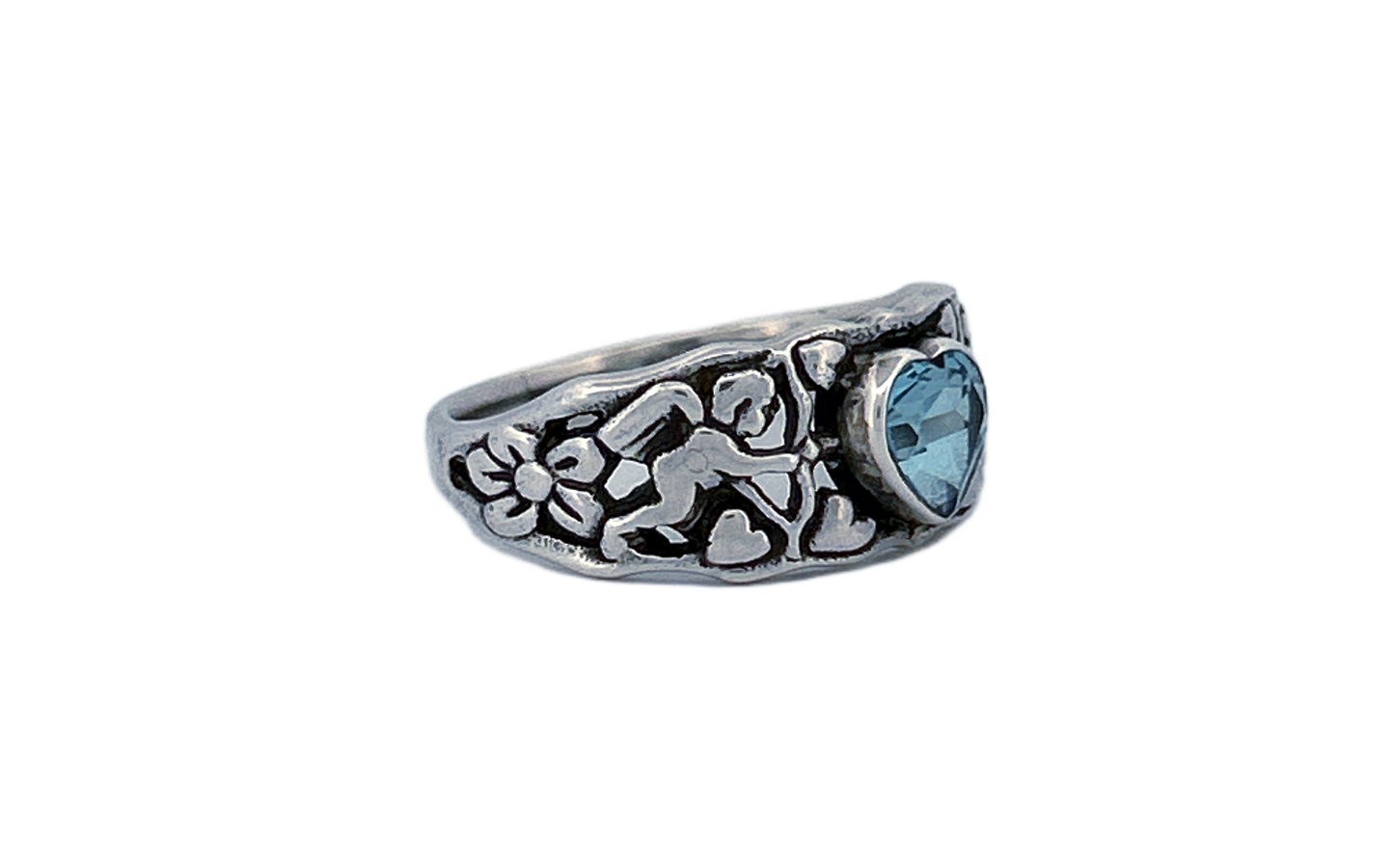 925 Sterling Silver Heart Shaped Blue Topaz Ring-R71