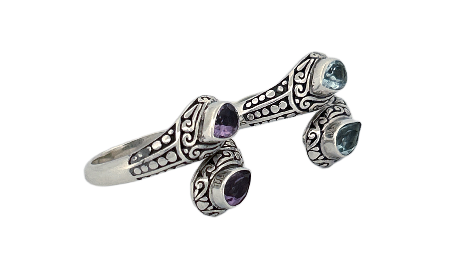 925 Sterling Silver Teardrop Shaped Amethyst Ring-R81