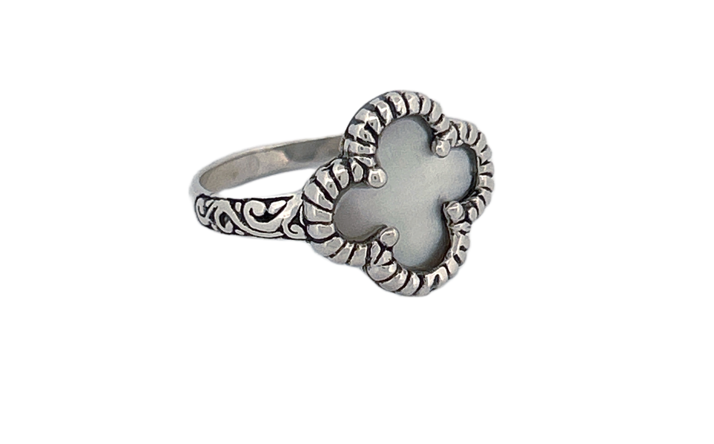 Handcrafted Sterling Silver Mother of Pearl Clover Ring R74
