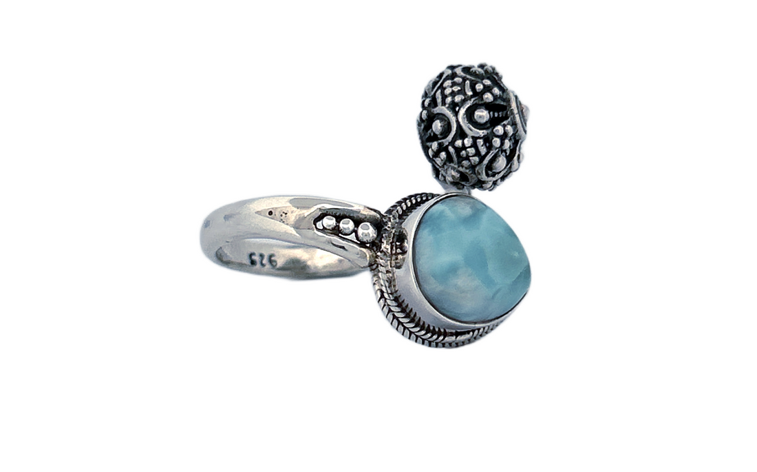 Sterling Silver Larimar Ring – Open Design