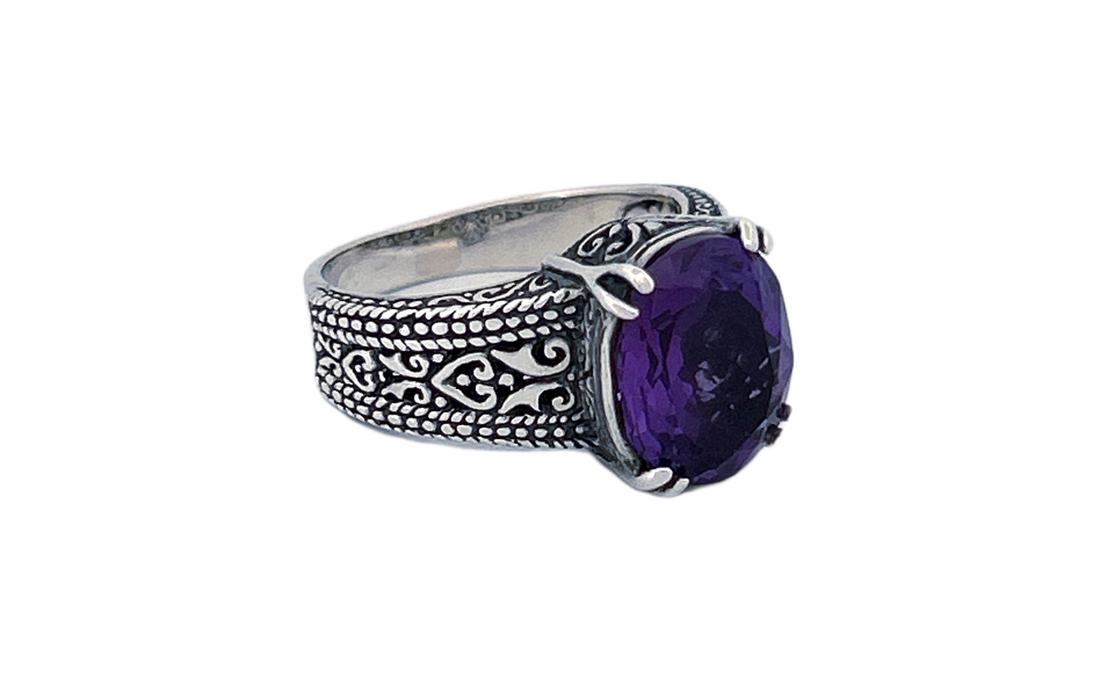Sterling Silver Oval Amethyst Cocktail Ring-R49