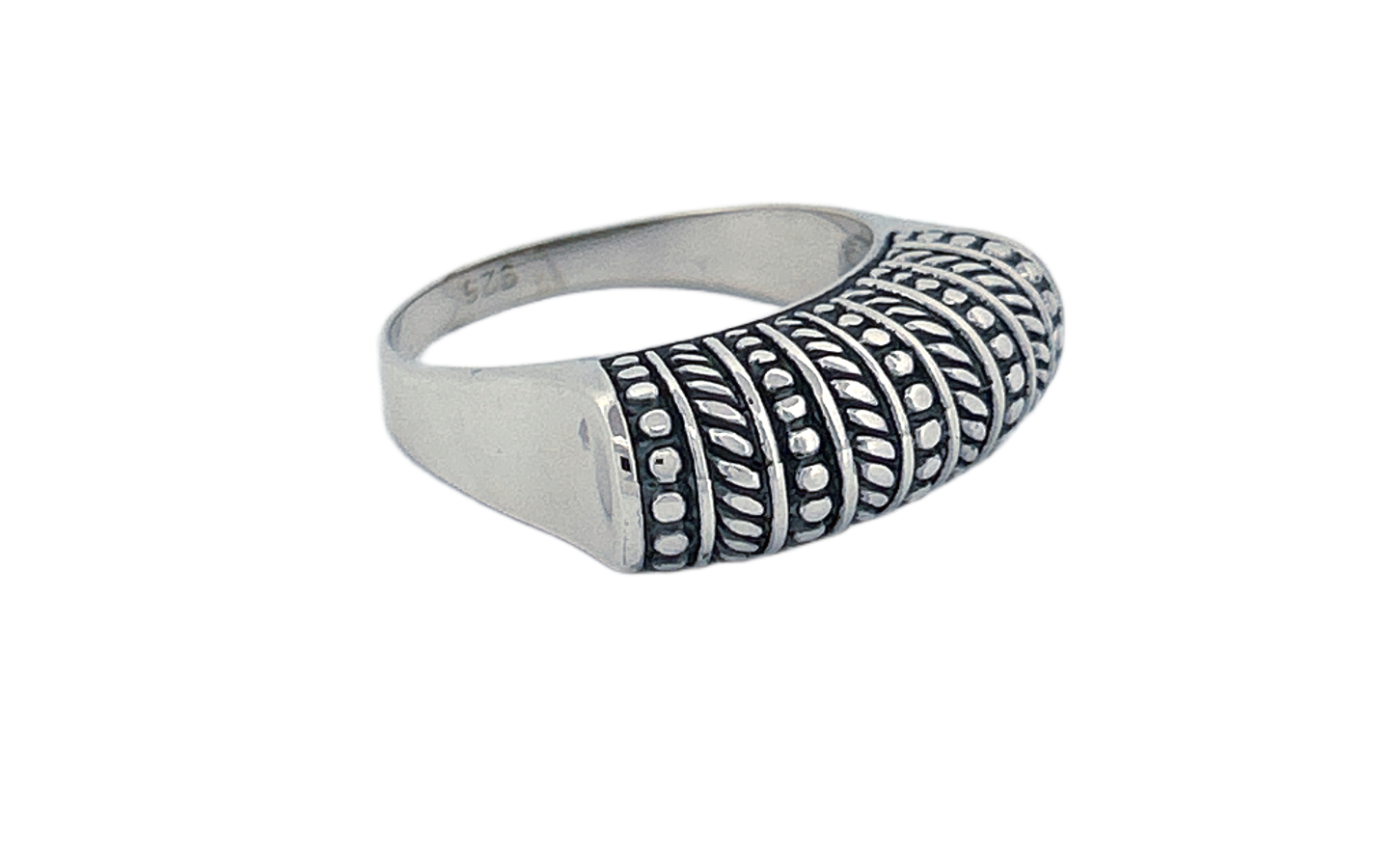 Sterling Silver Textured Band Ring – Dot & Rope Pattern