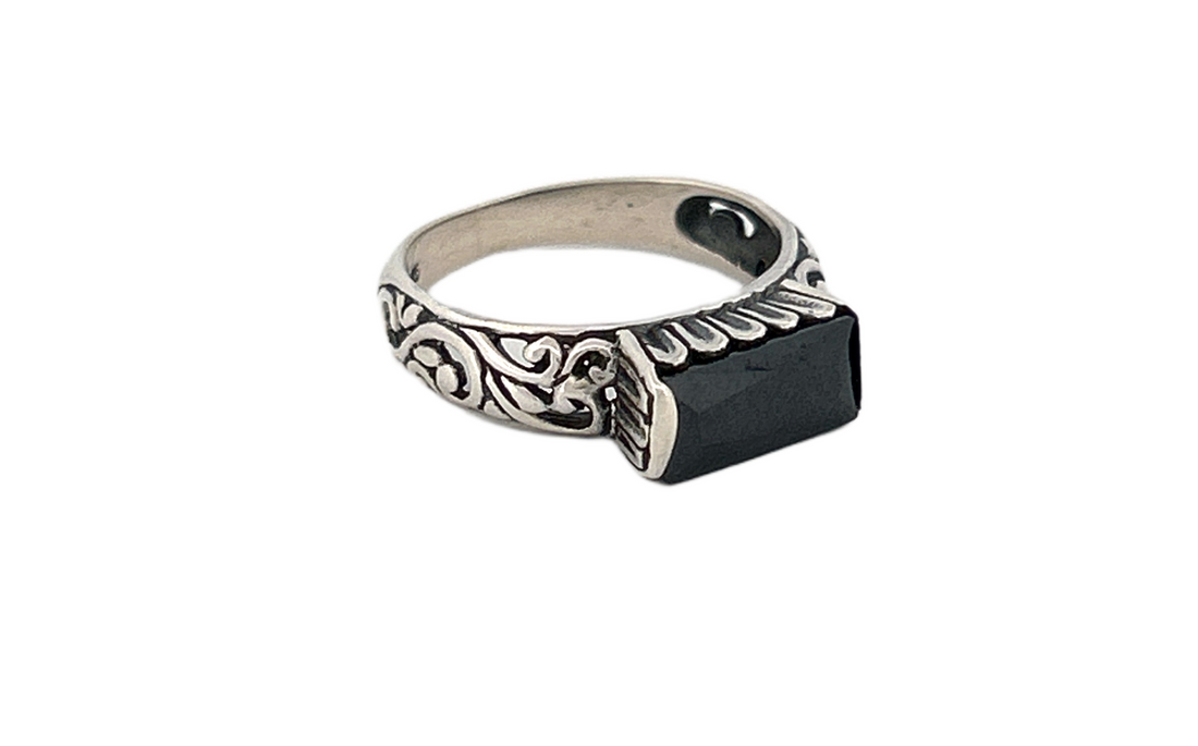 Sterling Silver Rectangular Black Onyx Ring