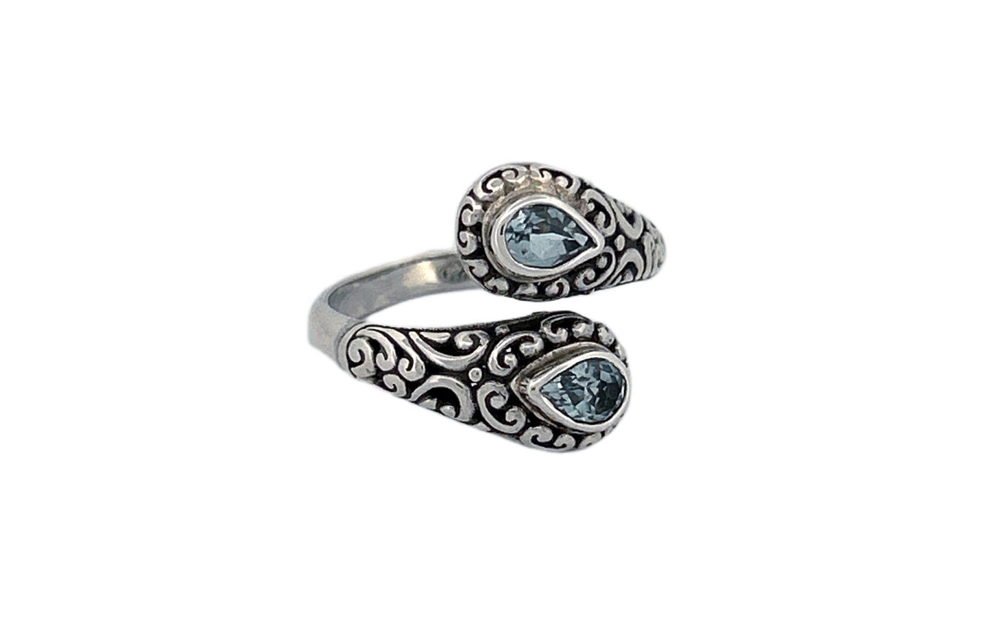 Blue Topaz Sterling Silver Tear Drop Shaped Ring-R90