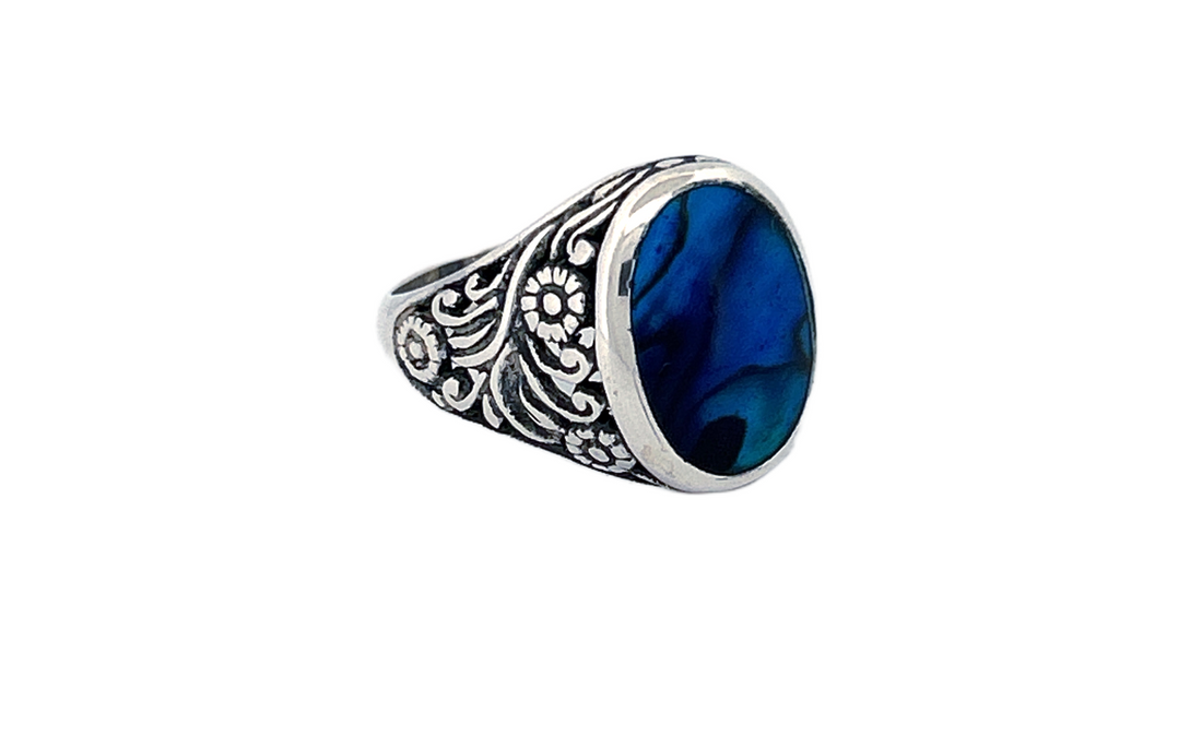 Sterling Silver Gemstone Rings – Abalone Shell & Coral