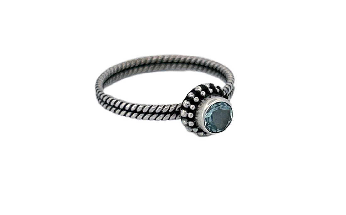 Round Cut Natural Blue Topaz Handmade Sterling Silver Ring- R76
