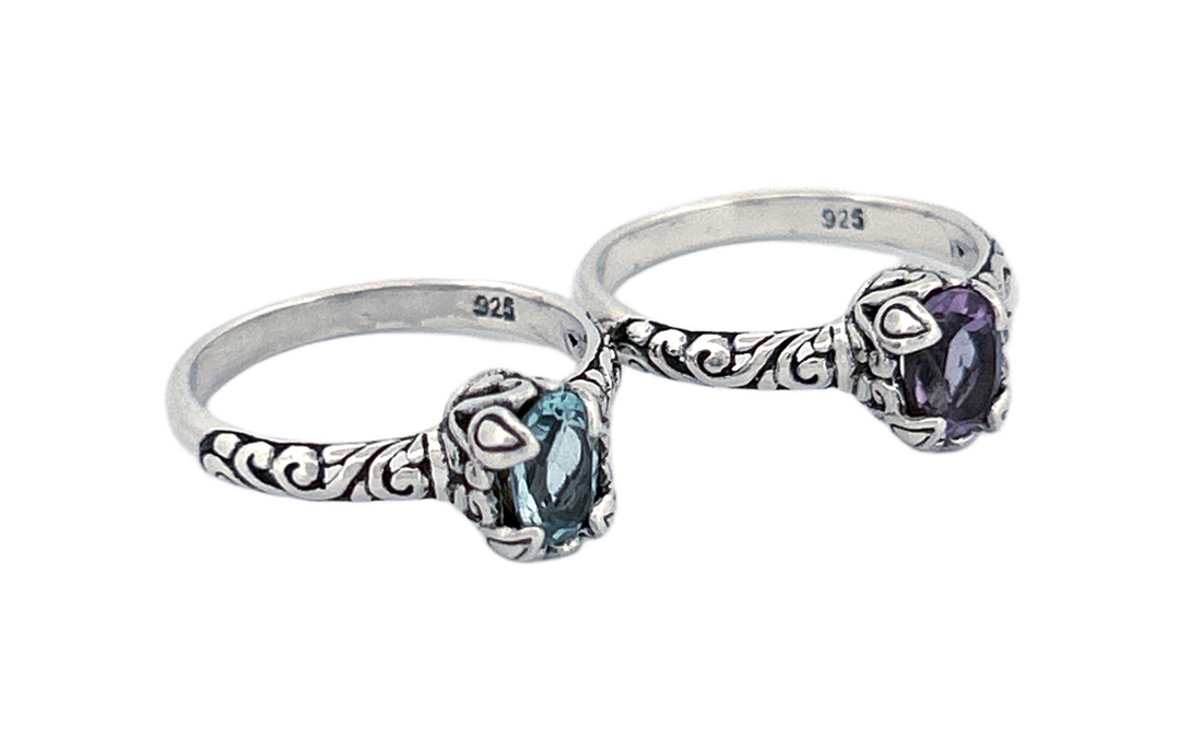 Sterling Silver Gemstone Rings – Blue Topaz or Amethyst