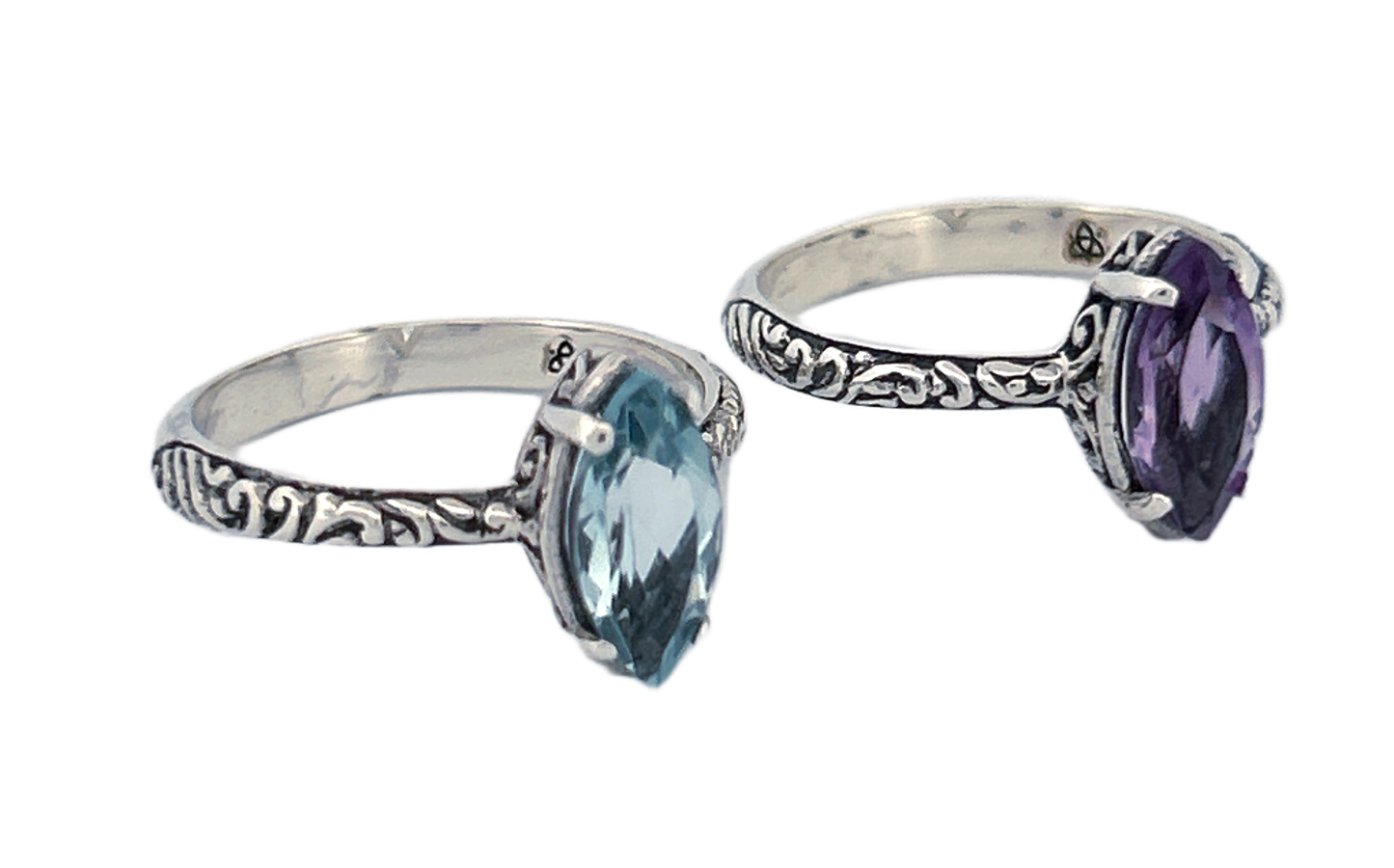 Sterling Silver Gemstone Ring – Marquise Cut Amethyst or Blue Topaz