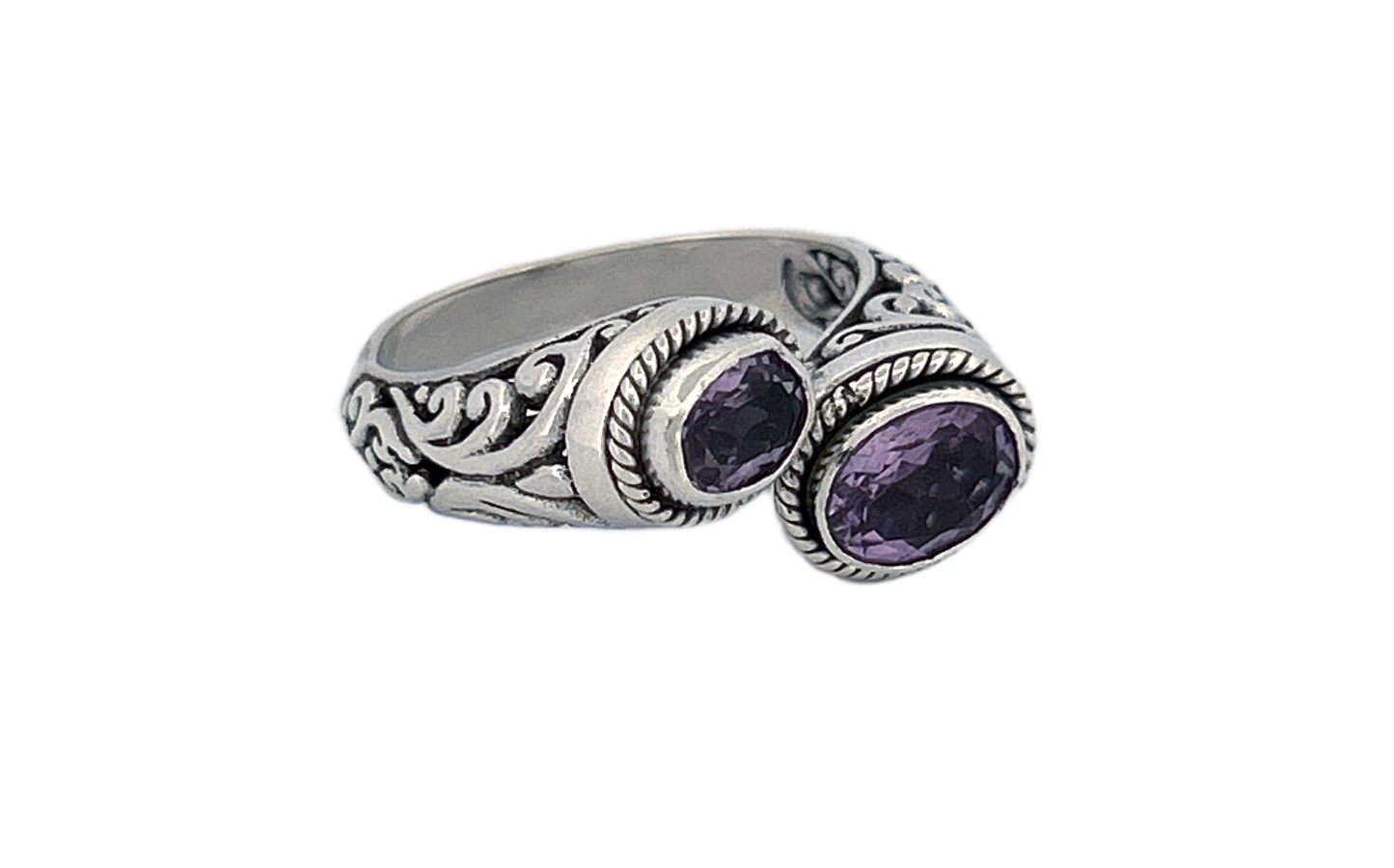 925 Sterling Silver Natural Amethyst Bypass Ring-R37