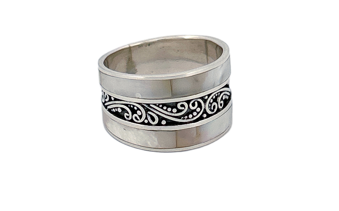 Sterling Silver Mother of Pearl Band Ring