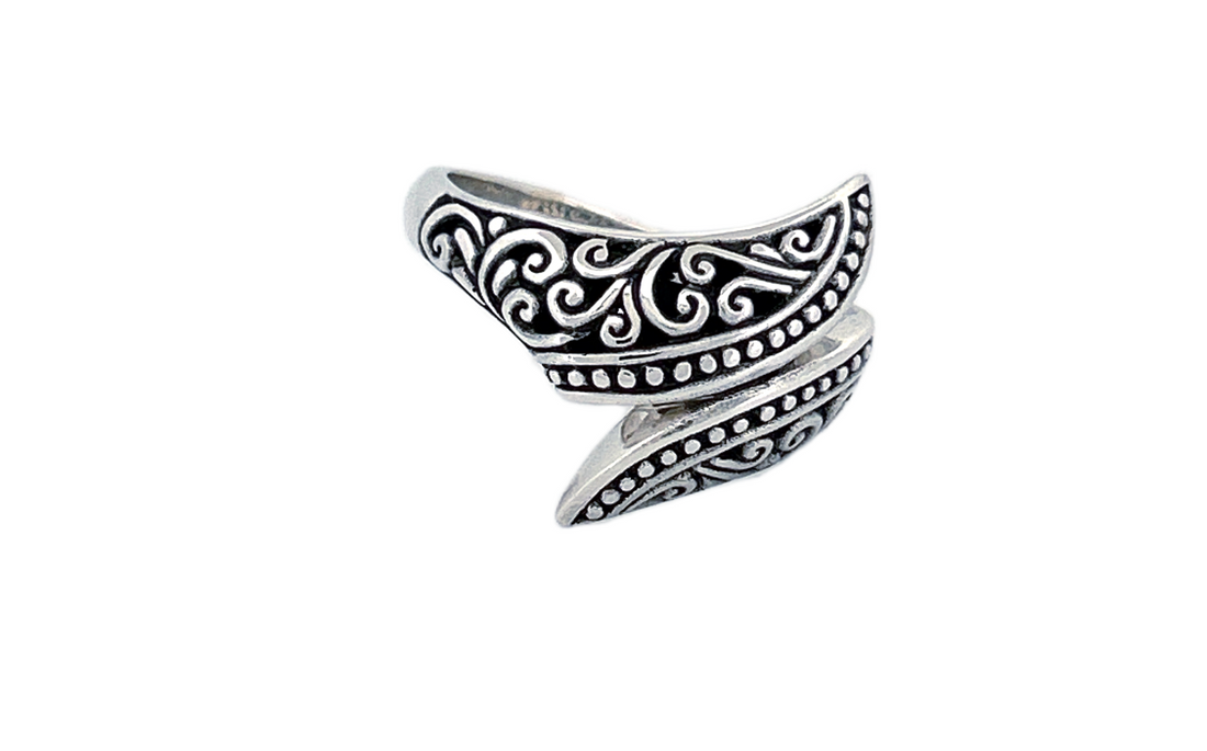 Sterling Silver Wrap Ring – Ornate Swirl Design