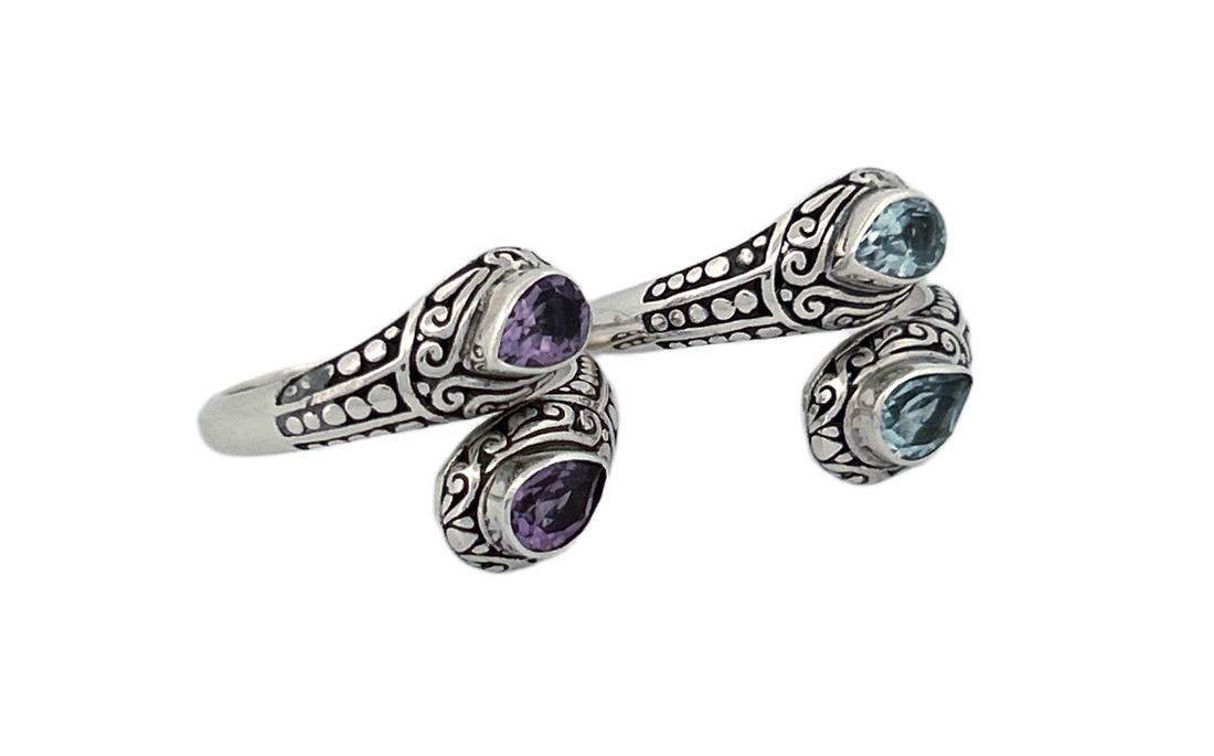 925 Sterling Silver Teardrop Shaped Amethyst Ring-R81