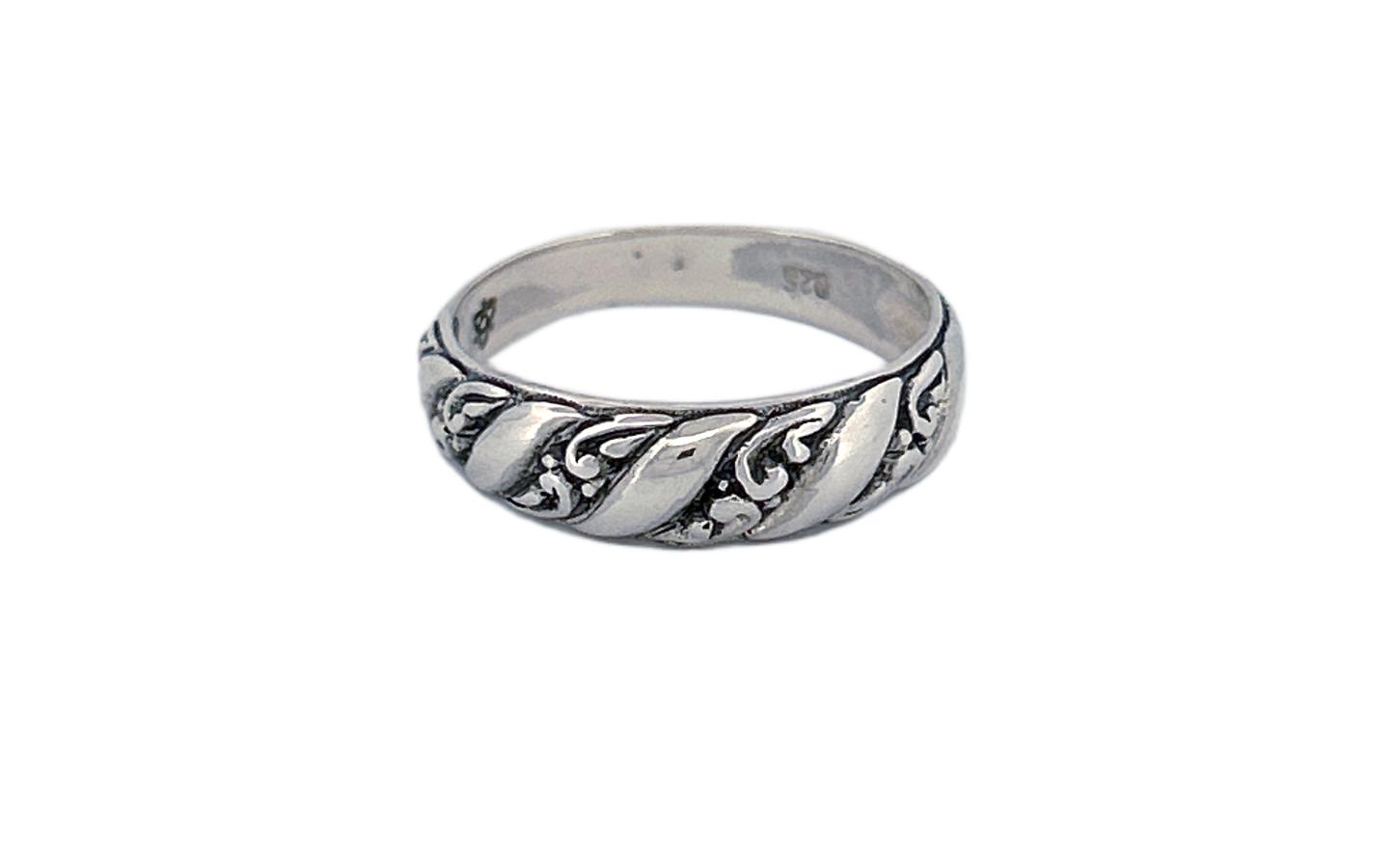 Sterling Silver Band Ring – Twisted Leaf Design
