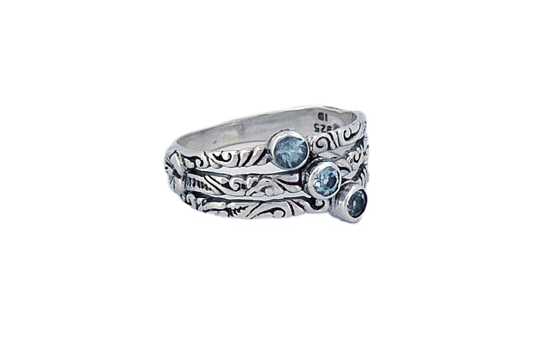 Sterling Silver Triple Gemstone Ring – Blue Topaz