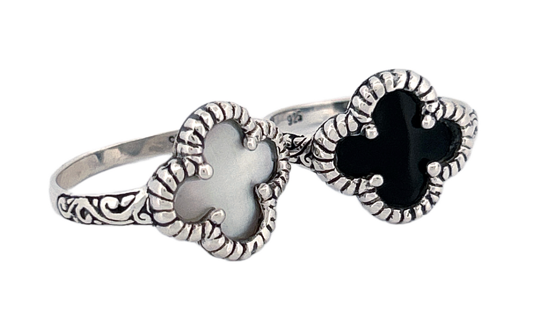 Handcrafted Sterling Silver Mother of Pearl Clover Ring R74