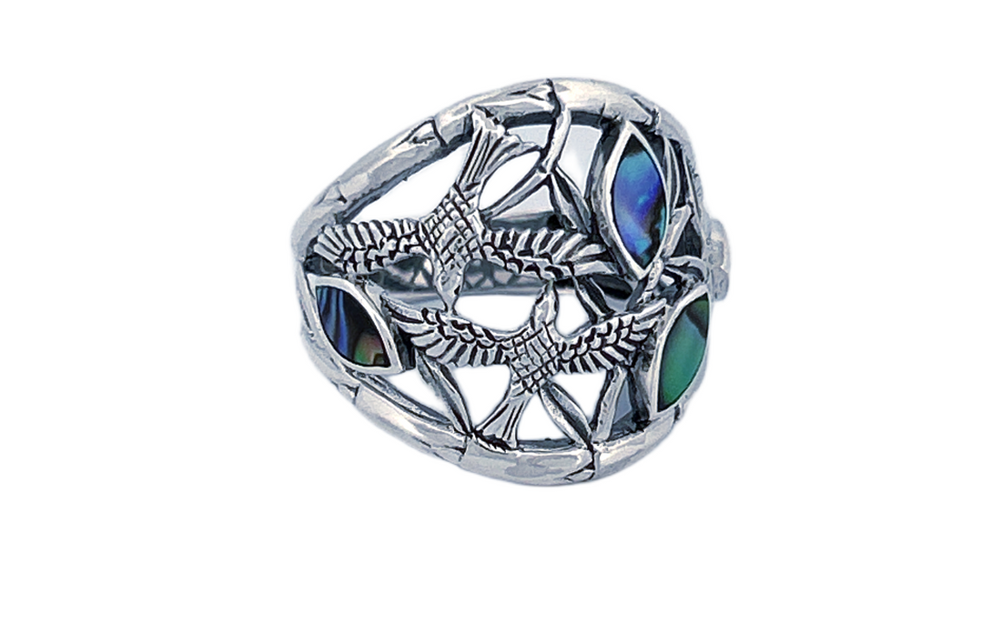 Handcrafted Sterling Silver Abalone Shell Ring-R51