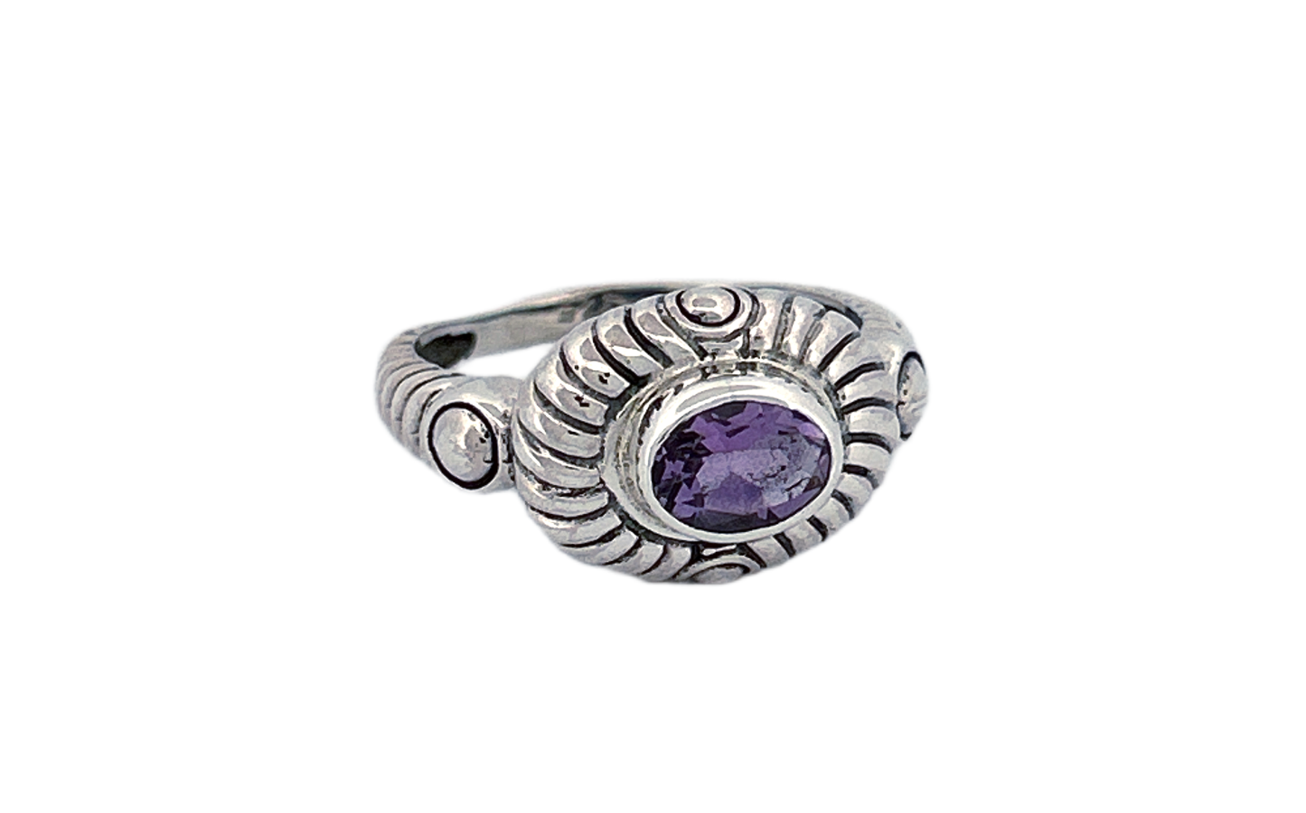 Sterling Silver Amethyst Ring – Sunburst Design