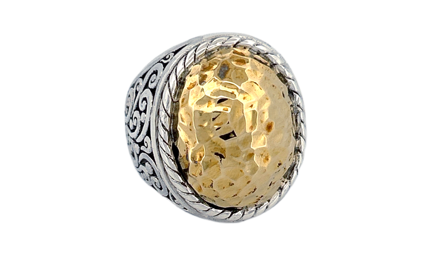 Sterling Silver & Hammered Brass Statement Ring