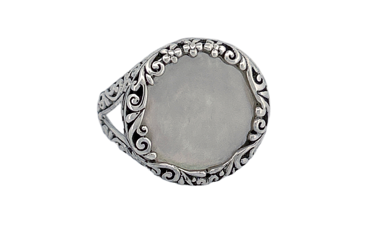 Round Mother of Pearl Handmade Sterling Silver Ring R80