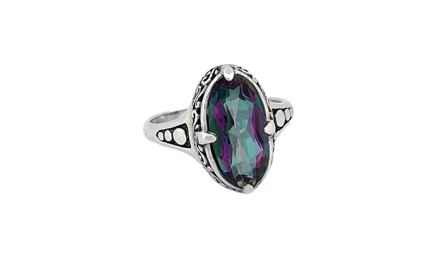Sterling Silver Mystique Topaz Ring – Oval Cut Design