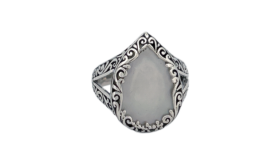 925 Sterling Silver Mother of Pearl Ring | Natural Shell Ring| Handmade Minimalist Jewelry | Genuine Mother of Pearl-R85 A