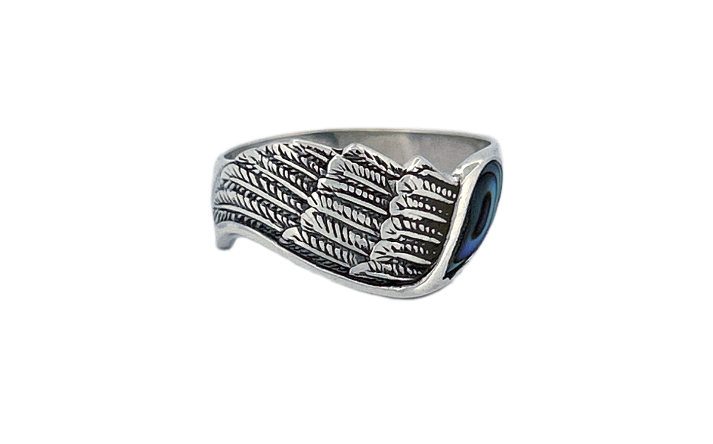 Sterling Silver Abalone Shell Ring – Peacock Feather Design