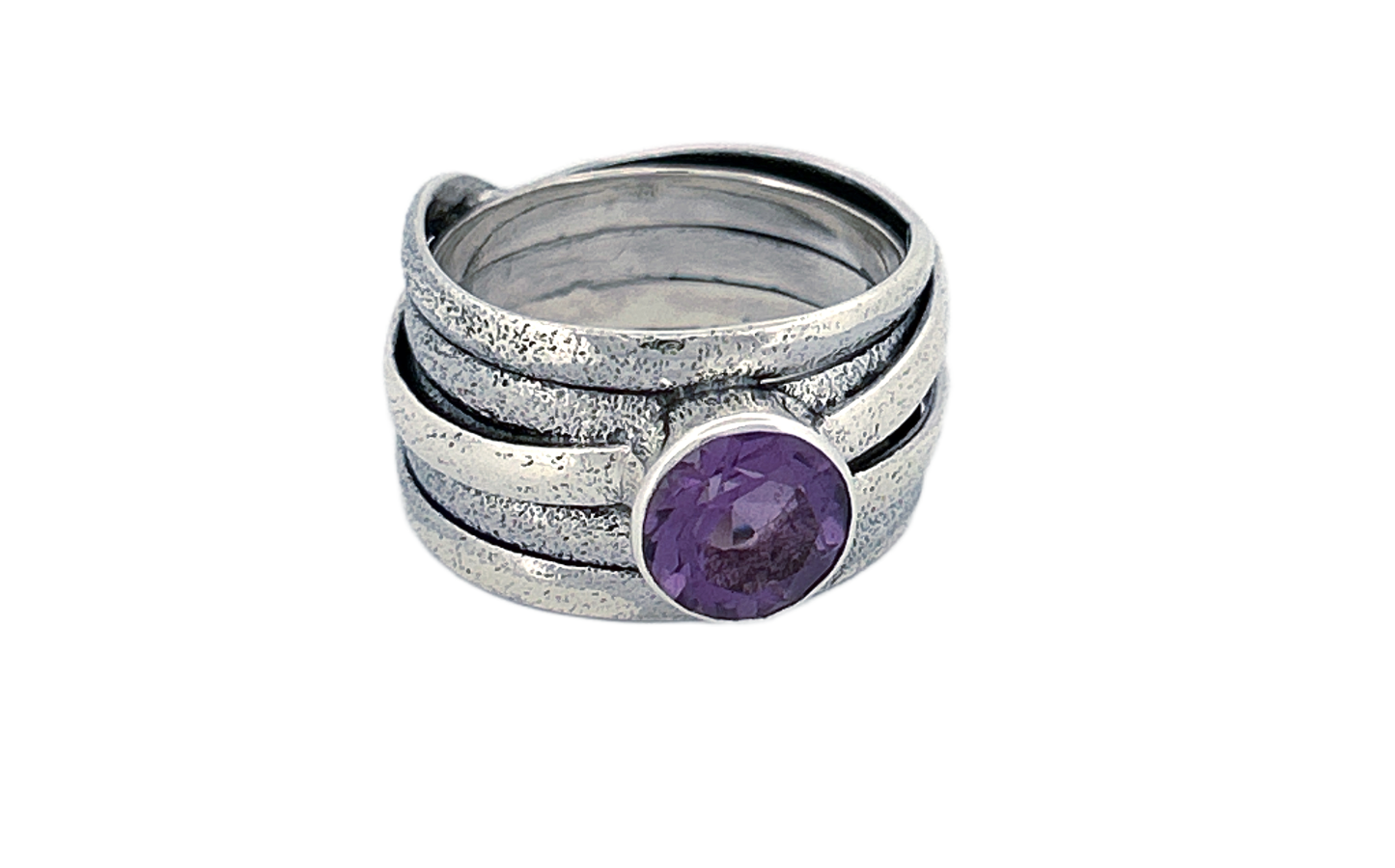Sterling Silver Amethyst Ring – Textured Wrap Design