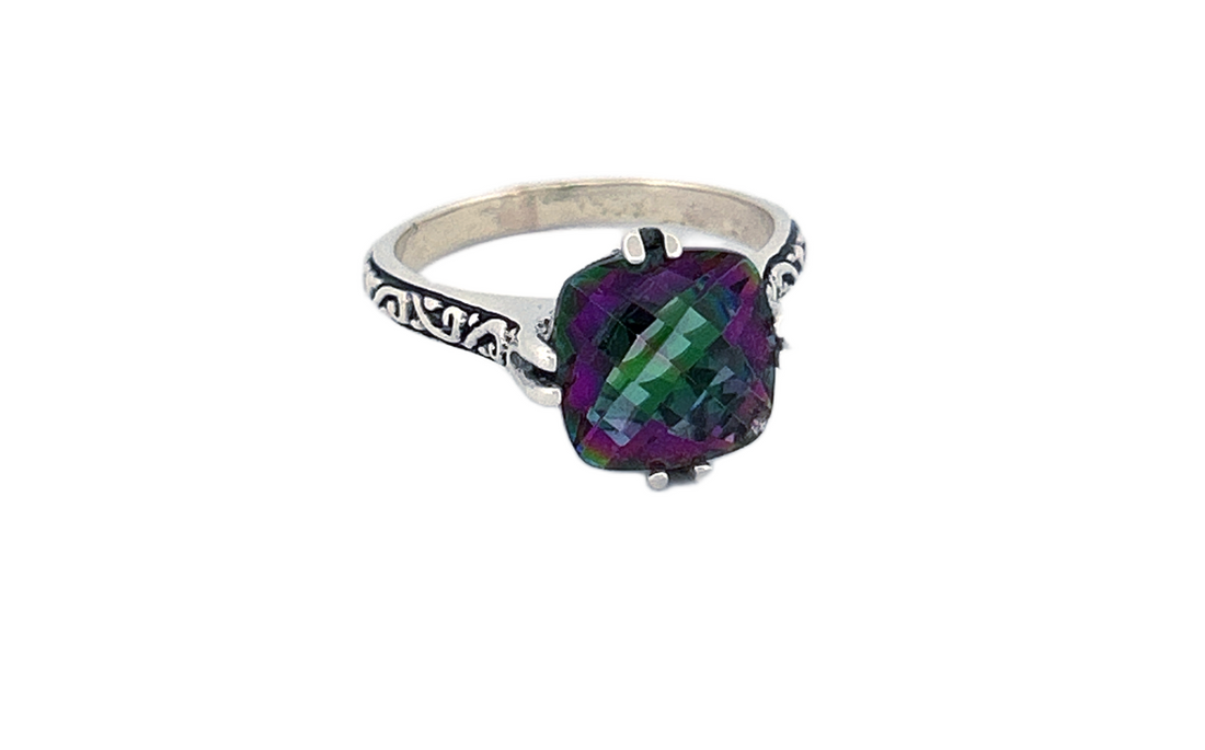 Sterling Silver Mystique Topaz Ring – Cushion Cut Design