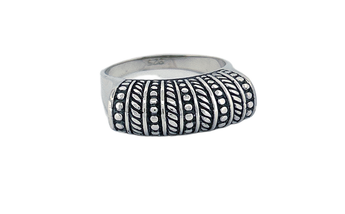 Sterling Silver Textured Band Ring – Dot & Rope Pattern