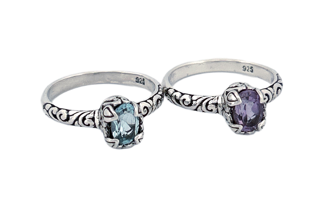 Sterling Silver Gemstone Rings – Blue Topaz or Amethyst