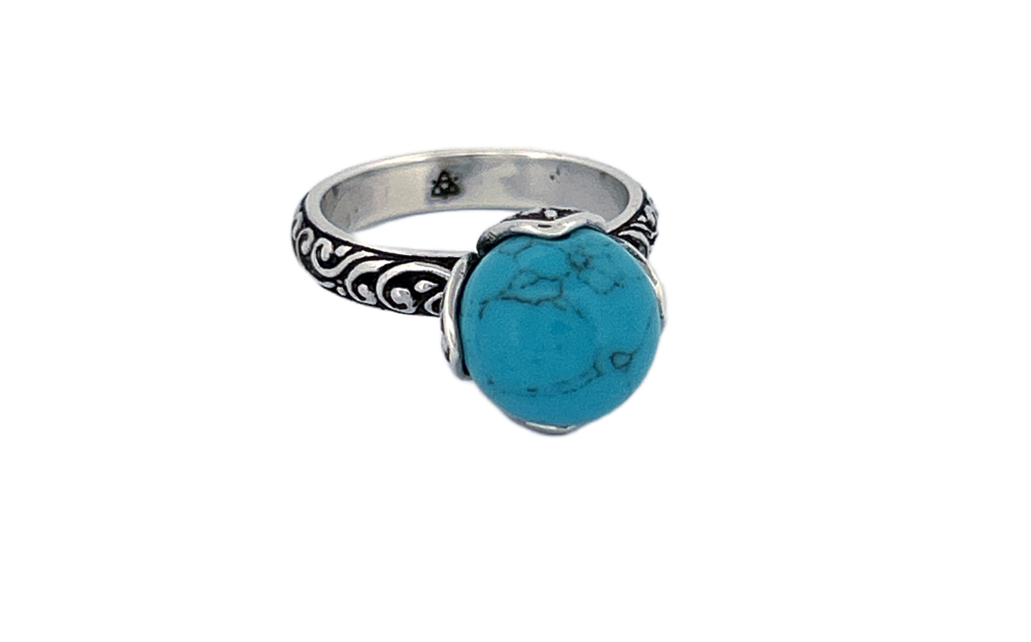 Sterling Silver Turquoise Ring – Ornate Vine Design