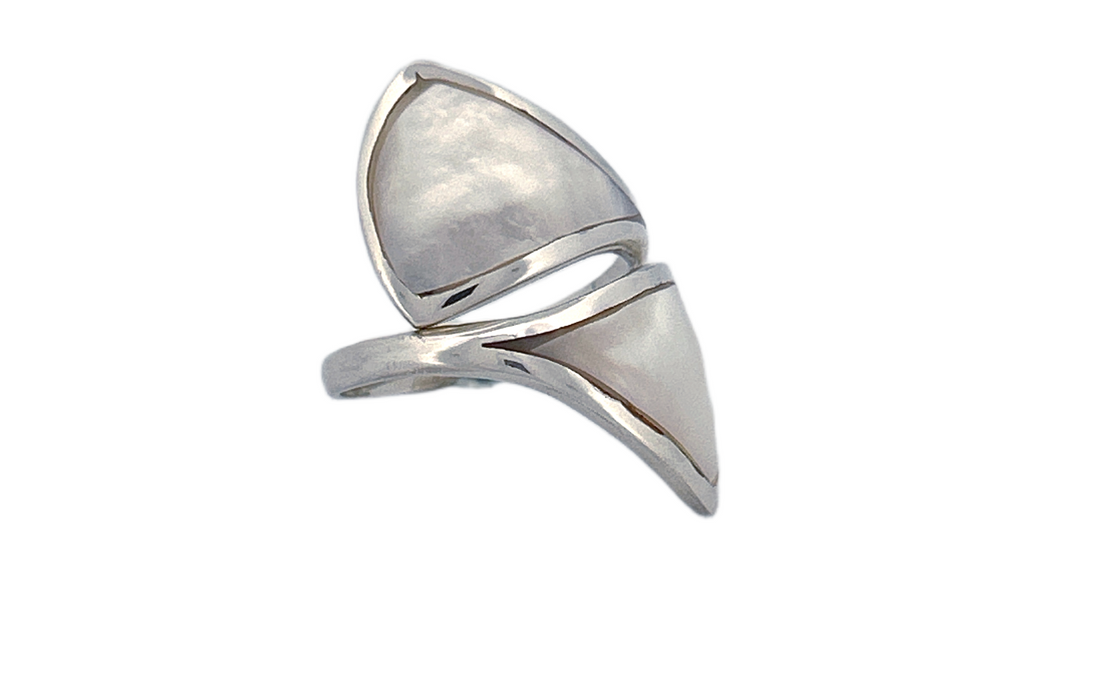 Sterling Silver Mother of Pearl Ring – Abstract Split Design