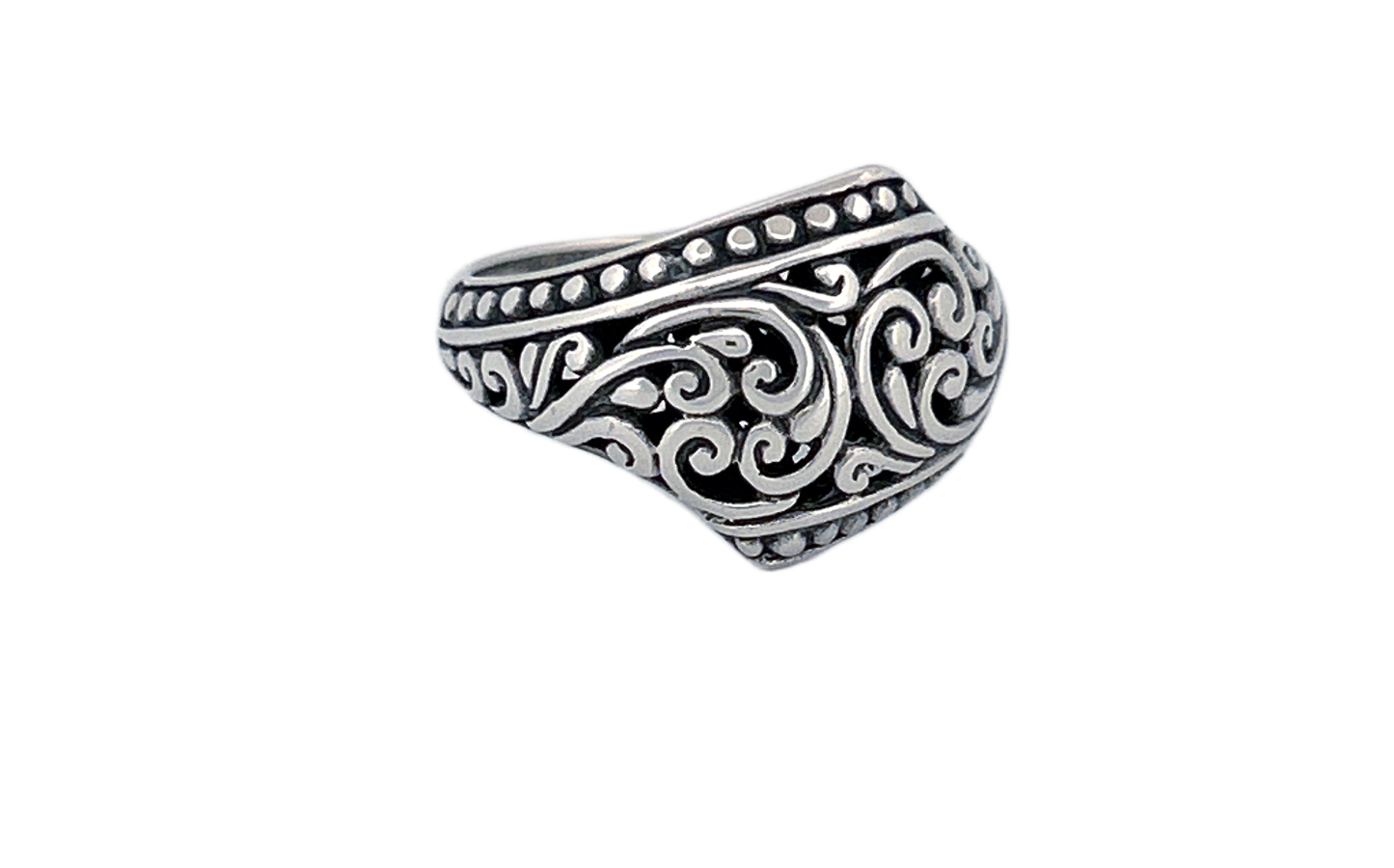 Sterling Silver Ornate Shield Ring – Swirl Design