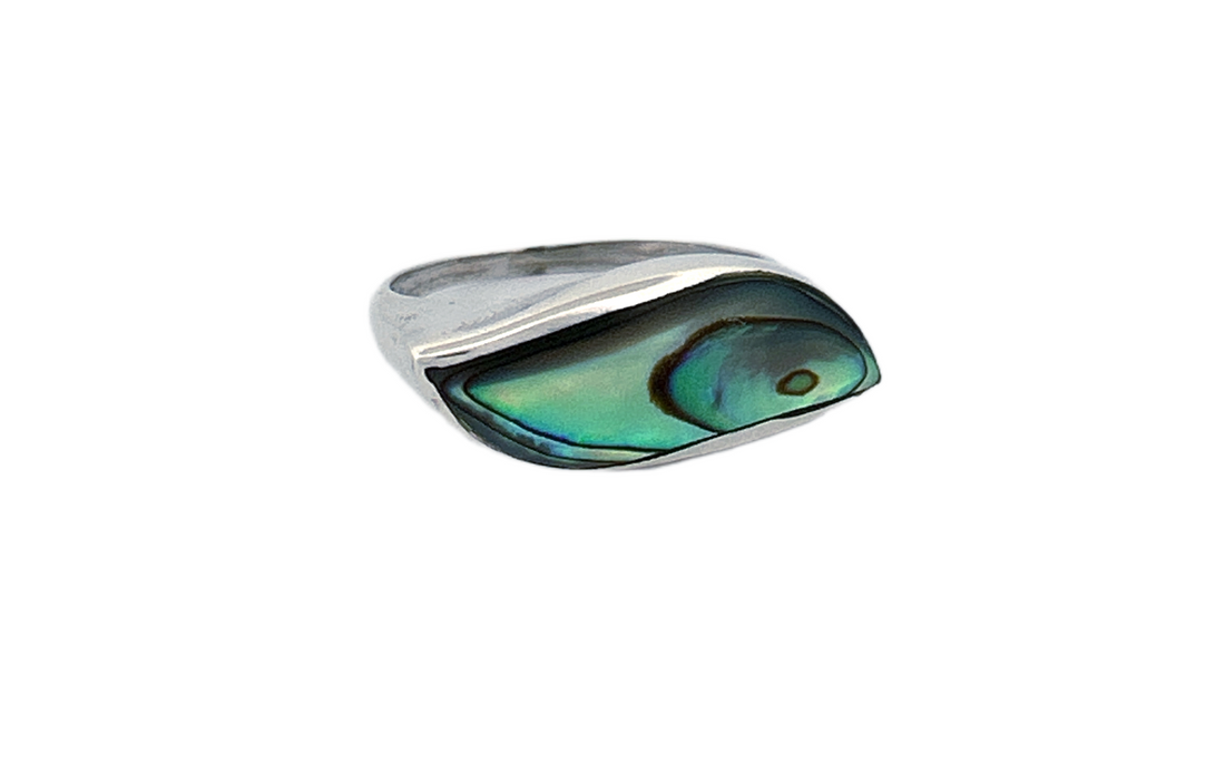 Sterling Silver Abalone Shell Ring – Modern Wave Design