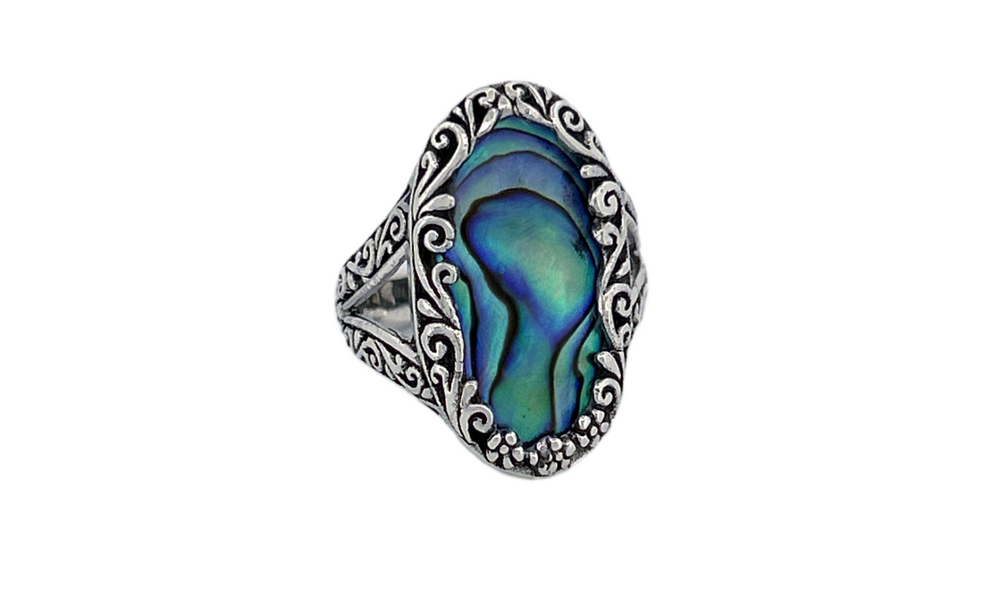 Natural Abalone Shell Handmade Sterling Silver Ring- R85