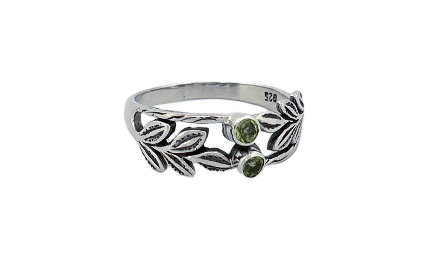 Sterling Silver Peridot Leaf Ring