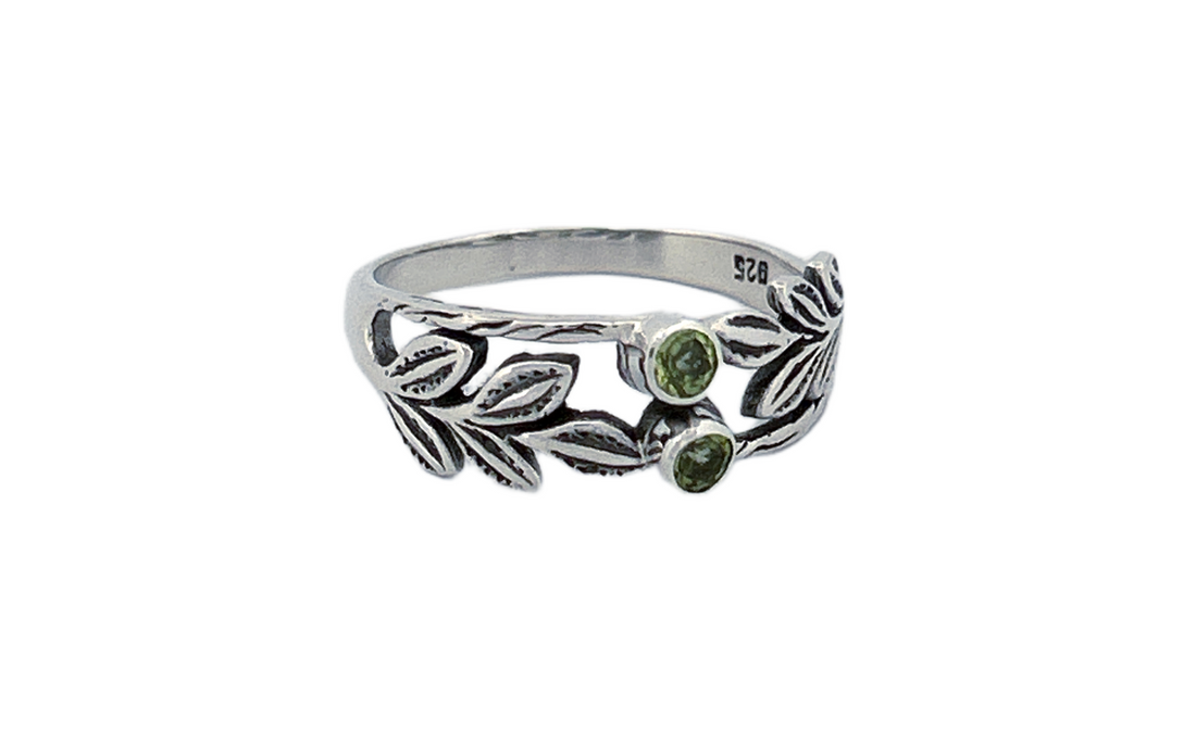 Sterling Silver Peridot Leaf Ring