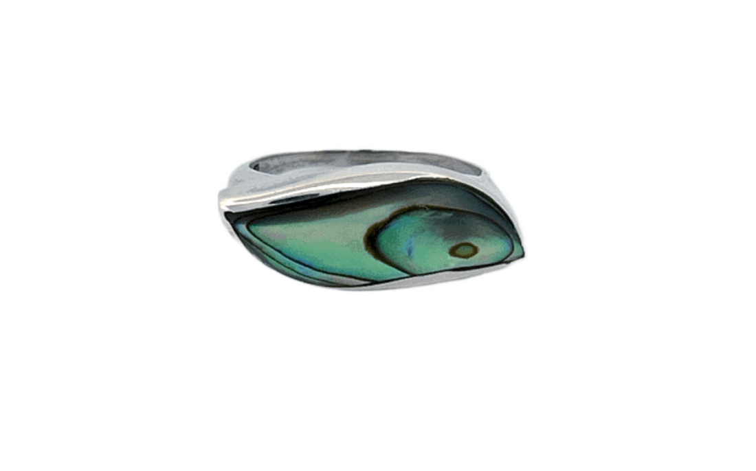 Sterling Silver Abalone Shell Ring – Modern Wave Design