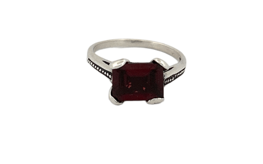 Sterling Silver Rectangular Garnet Ring