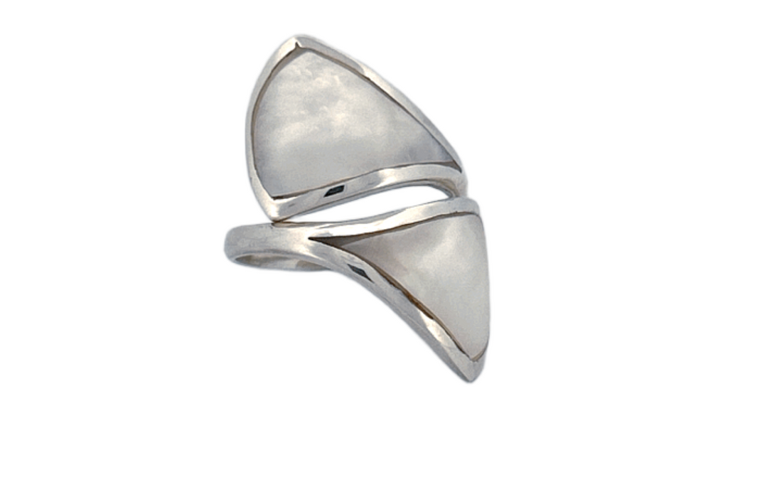 Sterling Silver Mother of Pearl Ring – Abstract Split Design