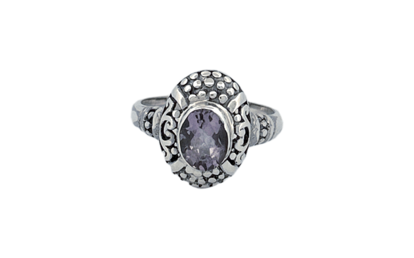 Sterling Silver Amethyst Ring – Ornate Oval Design