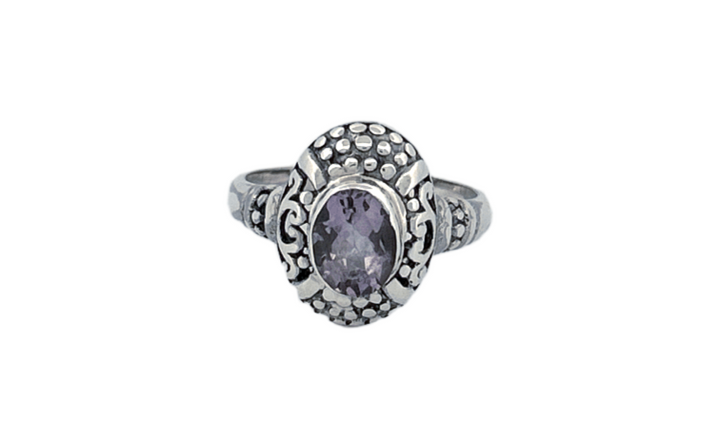 Sterling Silver Amethyst Ring – Ornate Oval Design