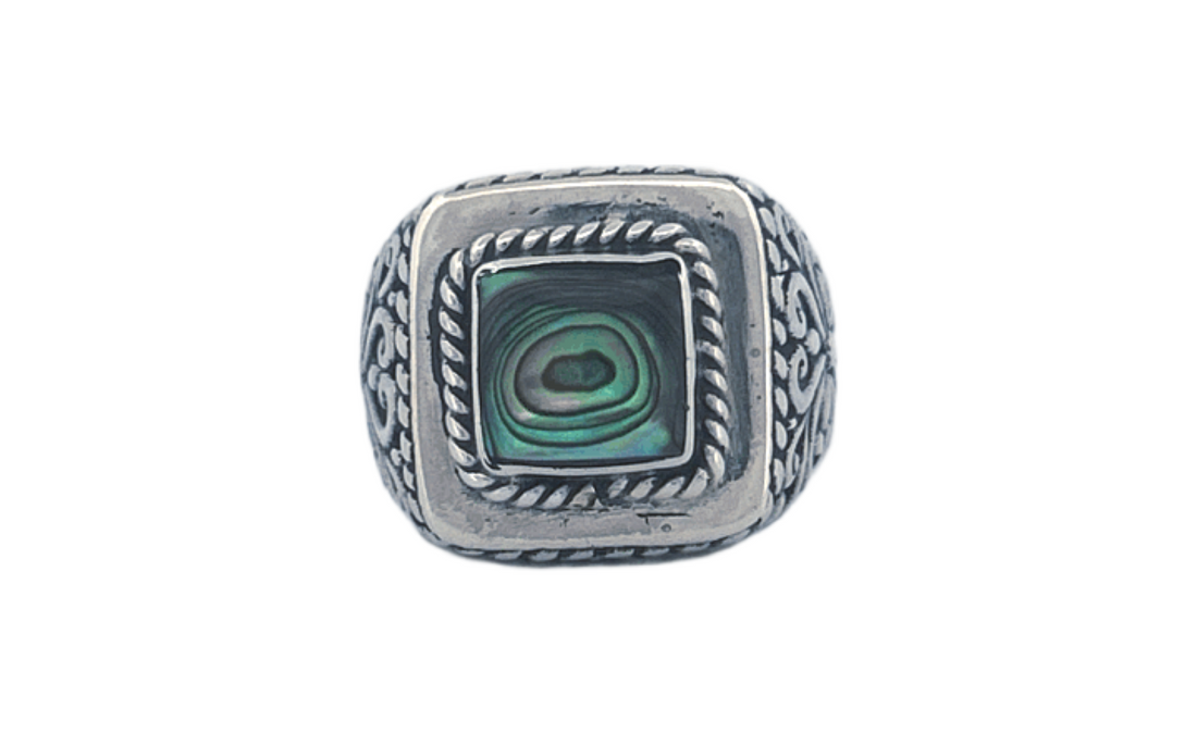 Sterling Silver Abalone Ring – Square Design