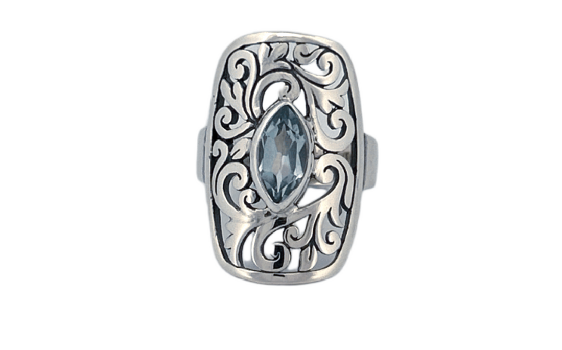 Sterling Silver Filigree Ring with Blue Topaz