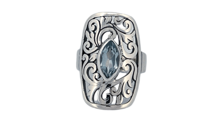 Sterling Silver Filigree Ring with Blue Topaz