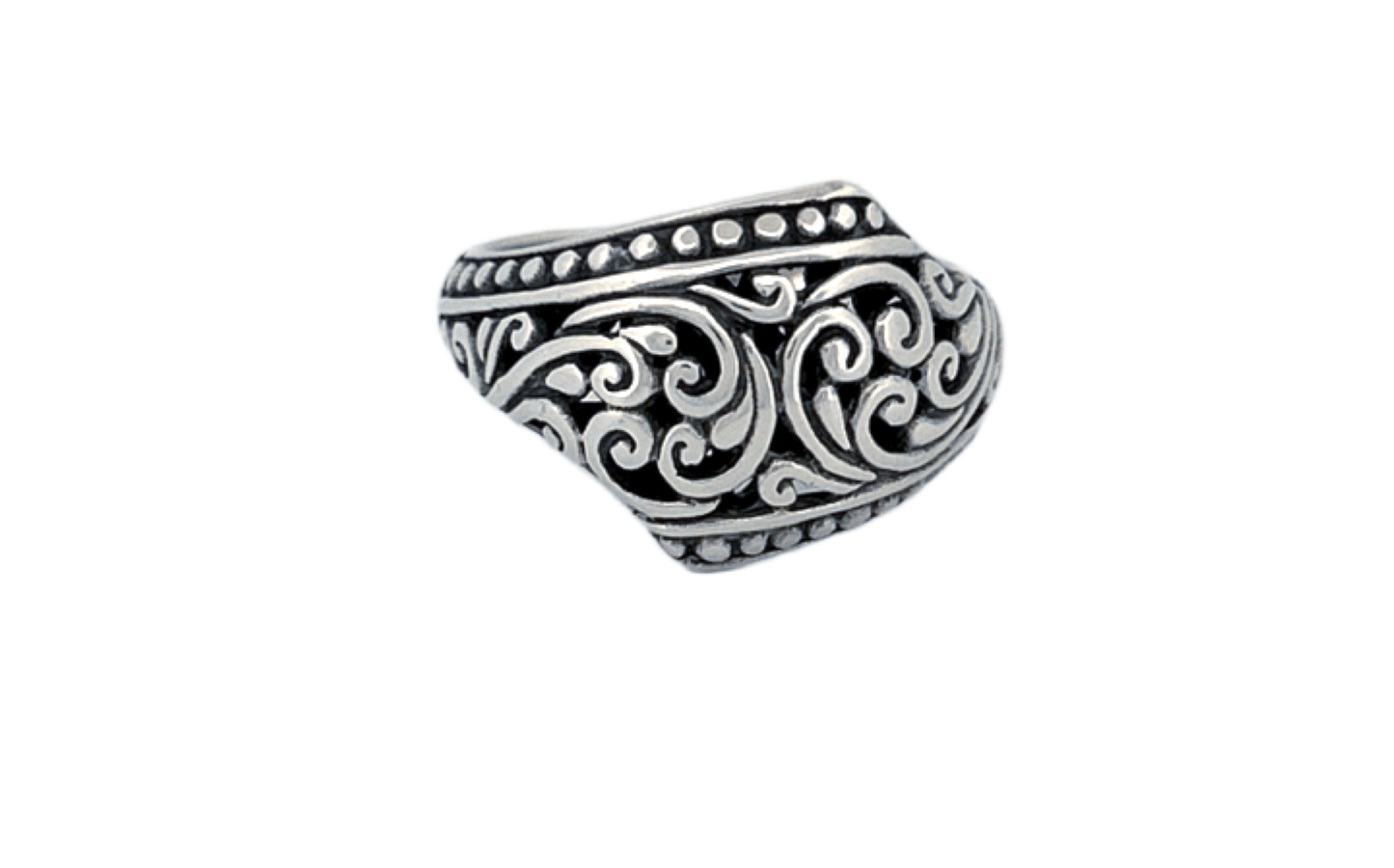 Sterling Silver Ornate Shield Ring – Swirl Design