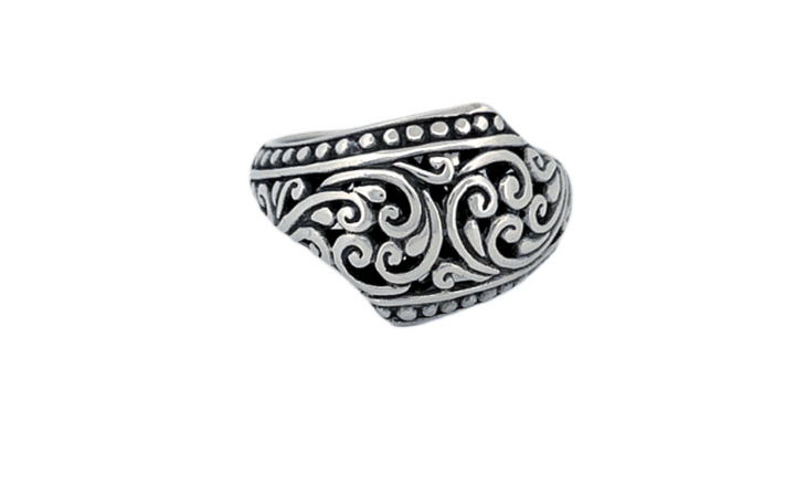 Sterling Silver Ornate Shield Ring – Swirl Design
